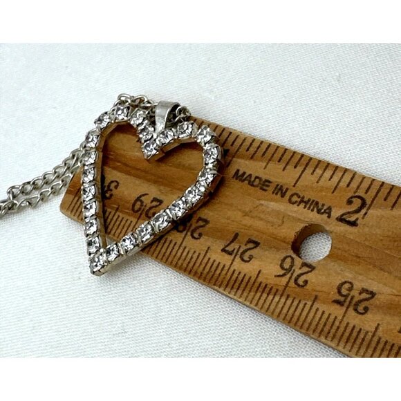 Romantic Minimalist Y2k Heart Pendant Necklace Rhinestones Silver-Tone Soft Girl - Picture 9 of 9